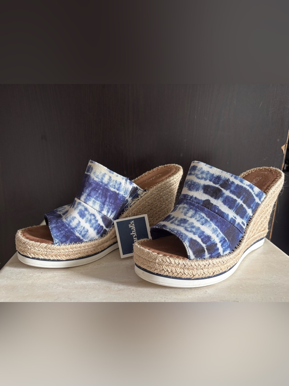 Toms Blue Tie-Dye Espadrille Wedge Slide